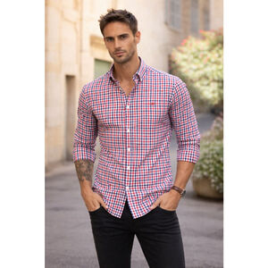 Pennington & Bailes Mens Large Gingham Button Down Shirt Red Blue White